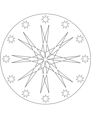 Simple Mandala With Stars Coloring Page